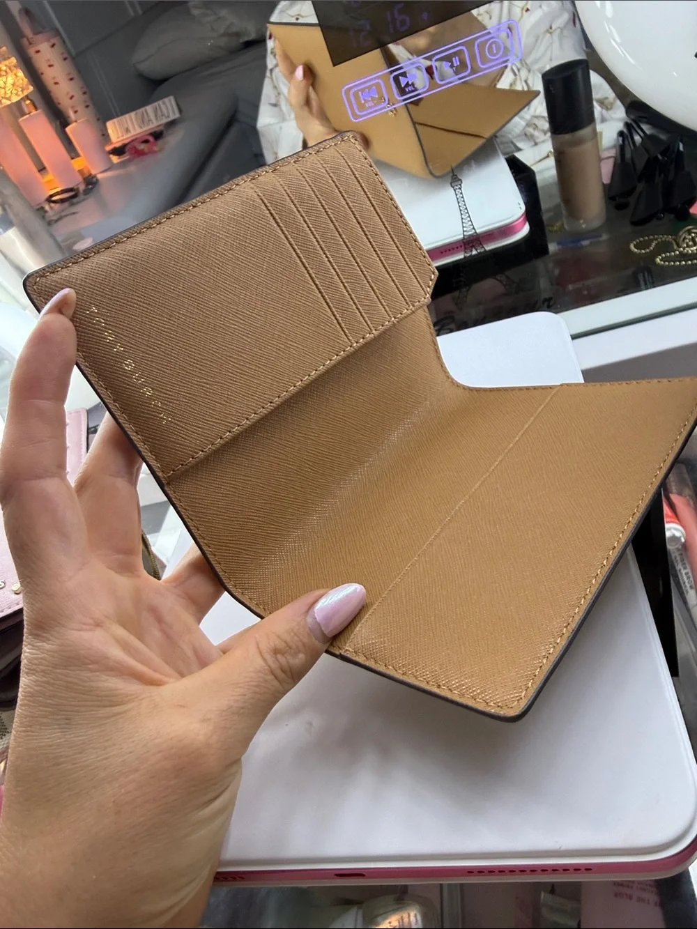 Tory Burch Tan Passport/Card Holder with Gold Logo